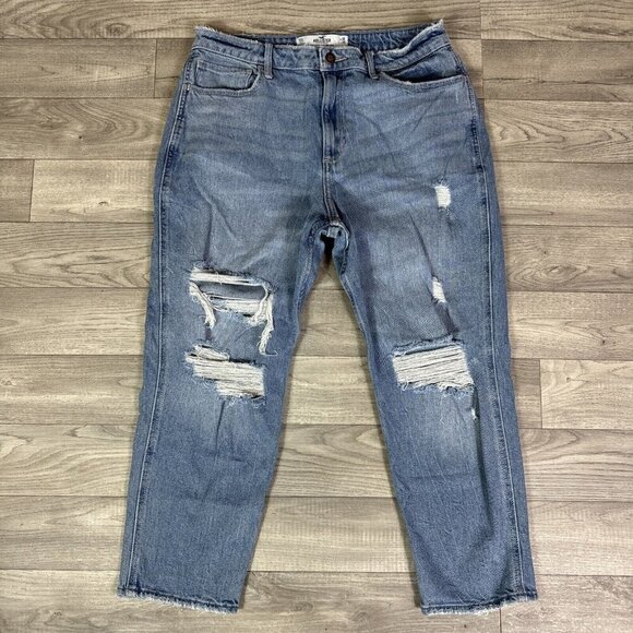 Hollister Ripped Curvy High Rise Mom Jeans Light Wash sz 11 Short - Picture 2 of 6